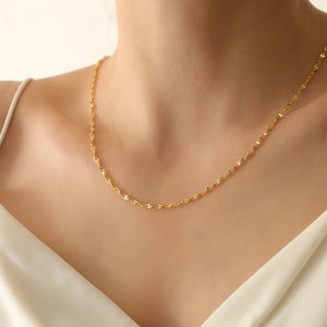 14k Gold Sparkle Chain Necklace, Chain Necklace in Gold Filled and Rose Gold, Gold Filled Chain,Glitter Chain Necklace, JX102