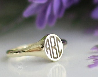 14k Gold Personalized Ring-Initial Ring,Signet Ring-Bridesmaid Gift-JX37