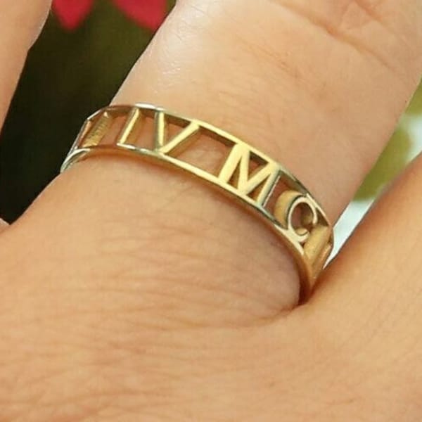 Custom Roman Numerals Ring,Date Ring , Personalize Numeral Jewelry , Anniversary Ring, Stackable Engagement Ring,Promise Ring-JX10