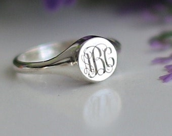 Sterling Silver Signet Ring-Personalized Rings-Monogram Ring-Gold  Ring-Initial Ring-Engraved Ring-Custom Letter Ring-JX06