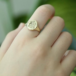 Écusson familial en or 14 carats, blason, chevalière personnalisée, bijoux personnalisés, bague en or, bague JX21