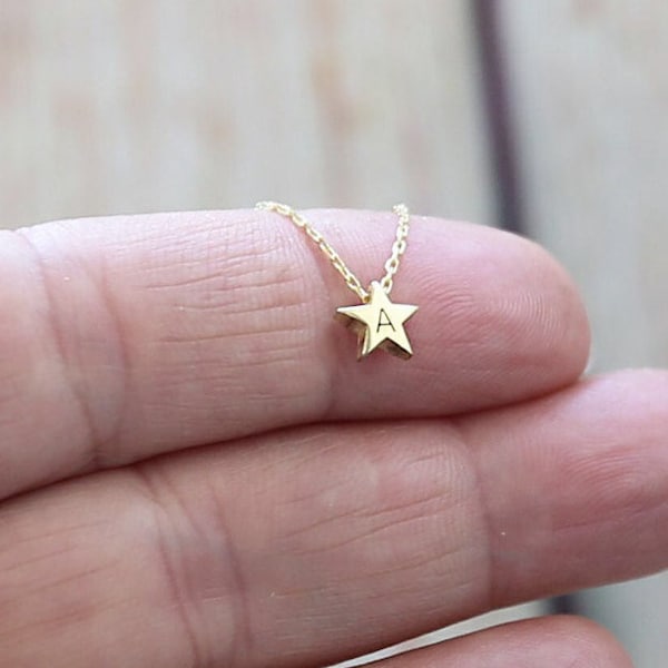 14k Gold Tiny Initial Star Necklace-Personalized Necklace-Dainty Initial Necklace-Personalized Gifts-JX14