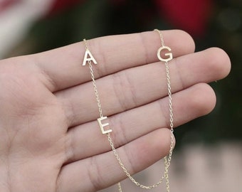 Gold Inital Necklace,Custom Sideways Necklace,Personalized Letter Necklace,Morhers Gifts,JX18