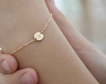 14k Gold Initial Bracelet,  Personalized Bracelet, Personalized Gift, Letter Bracelet, Bridesmaid Gift, JX14