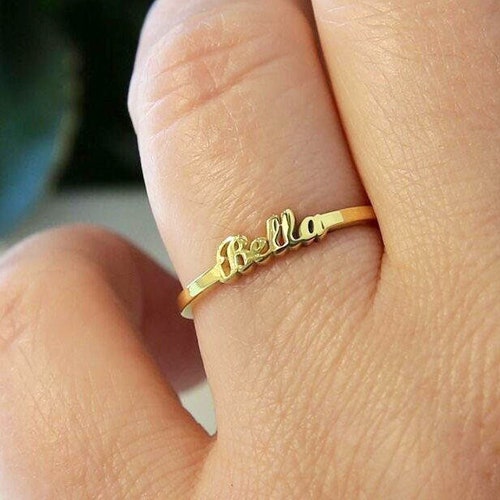 14k Solid Gold Dainty Name Ring 