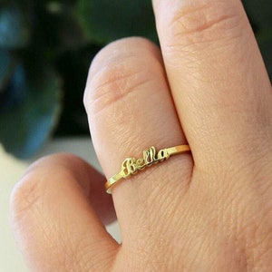 14k Solid Gold Dainty Name Ring-Personalized Rings-Gold Name Ring-Gift For Her-Stackable Ring-Stacking Ring-Personalized Gift-JX08