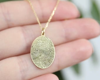 14k Gold Fingerprint Necklace,Personalized Necklace,Fingerprint Jewelry,Memorial Gifts,Bridesmaid Gifts,JX21
