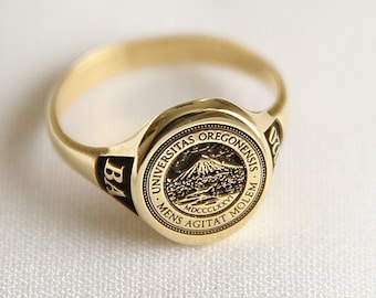 14k Gold College Class Ring,School Ring,Signet Ring,Graduation Ring,Personalized Ring,High School Class Ring,College Ring-JX21