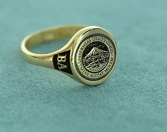 Silver University Signet Ring, Custom College Ring, Unisex