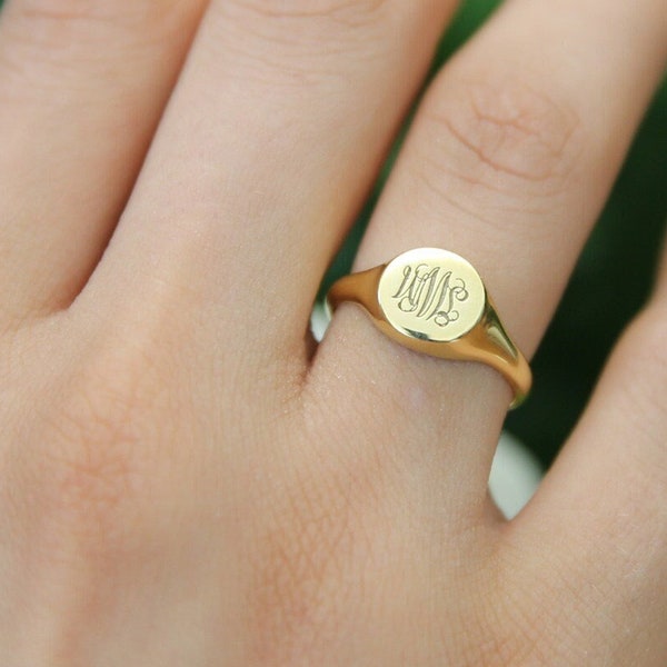 14K Signet Ring-Personalized Ring-Monogram Ring-Gold Ring-Personalized Jewelry-Engraved Ring-Womens Initial Ring-JX06