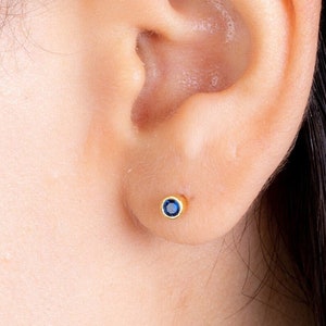 14k Gold Sapphire Stud Earrings,Stud Earrings, Gold Earrings,BirthStone Earrings,September Birthstone,Birthday Gift JX60