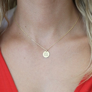 14k Gold Initials Monogram Necklace,Custom Initial Disc Necklace,Personalized Name Necklace,Letter Disc Necklace,JX45