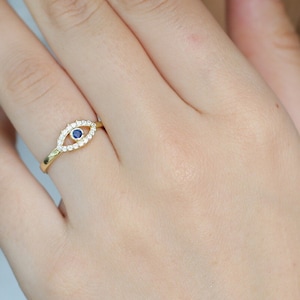 14k Gold Evil Eye Ring,Dainty Stackable Ring, Handmade Jewelry,Simple Ring,Minimalist Ring,JX61 image 1