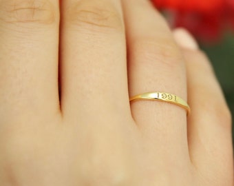 14k Gold Tiny Year Ring-Personalized Number Ring-Birthday Date Ring-Custom Stacking Ring,Bridesmaid Gift-jx23