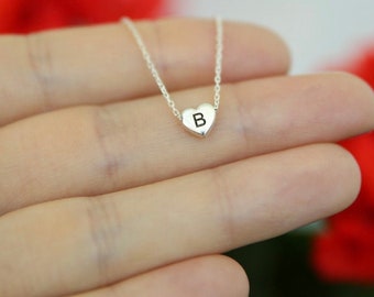 Sterling Silver Initial  Necklace,Tiny Heart Necklace,Gold Necklace,Personalized Necklace,Mothers Day Gift,Personalized Jewelry,JX39