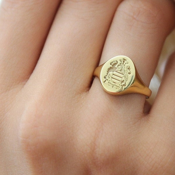 14k Gold Custom Family Crest Ring-Coat of Arms-Custom Signet Ring-Personalized Jewelry-Personalized Ring-Gold Ring-JX21