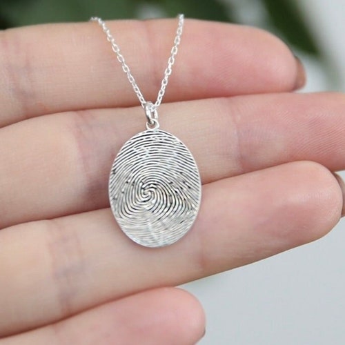 Fingerprint Necklace 925k Sterling Silver Memorial Jewelry Etsy