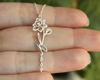 Custom Name Necklace with Birth Flower, Personalized Jewelry,Floral Name Necklace,Bridesmaid Gift,CKC01