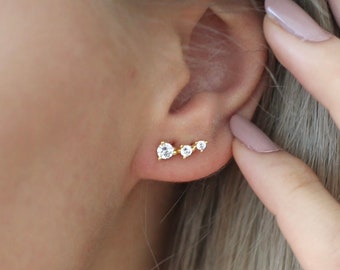 Ear Climber ,Diamond Earrings, Ear Crawler ,Dainty Ear Climber, Cartilage Ear Climber, Gift for her jx55