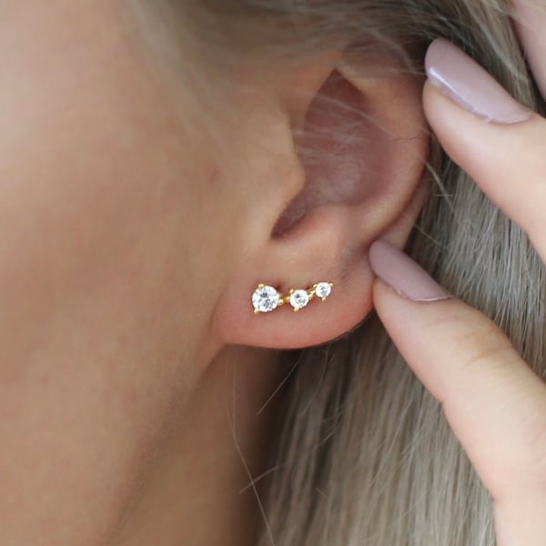 Diamond Stud Earrings,Diamond Ear Climber Earrings,Statement Earrings,Best Friend Birthday Gift,Minimalist Earrings,JX90
