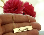 14k Solid Gold Engraved Bar Necklace-Personalized Necklace-Gold Name Necklace-Letter Necklace-Pesonalized Gift-Custom-Gifts For Her -JX11