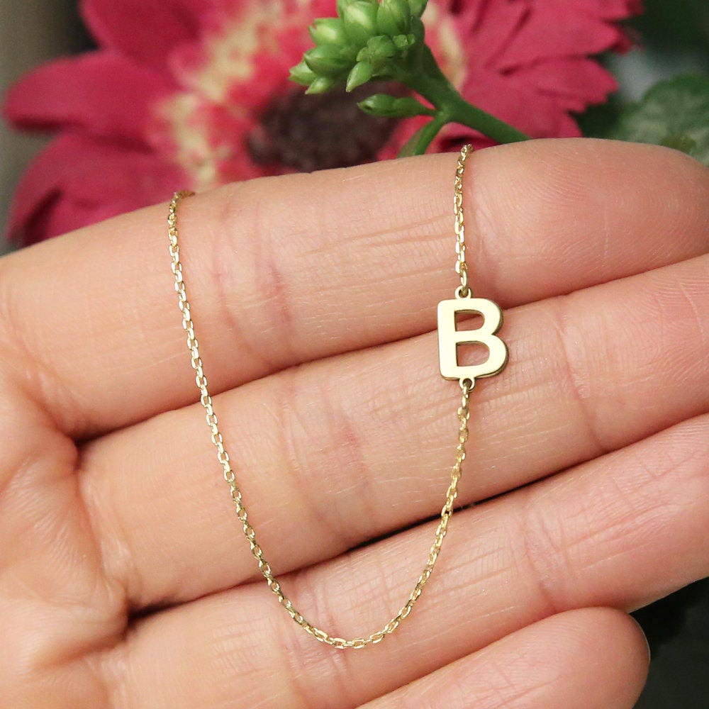 14k Solidgold Initial Necklace Personalized Etsy