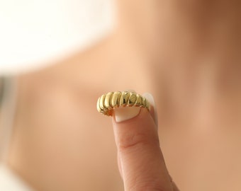 Croissant Dome Ring, Chunky Ribbed Ring, Statement Band, Minimalist Jewelry, Mother’s Day Gift