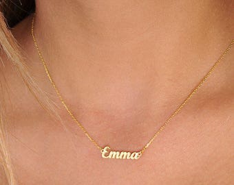 14k Solid Gold Tiny Name Necklace-gold 