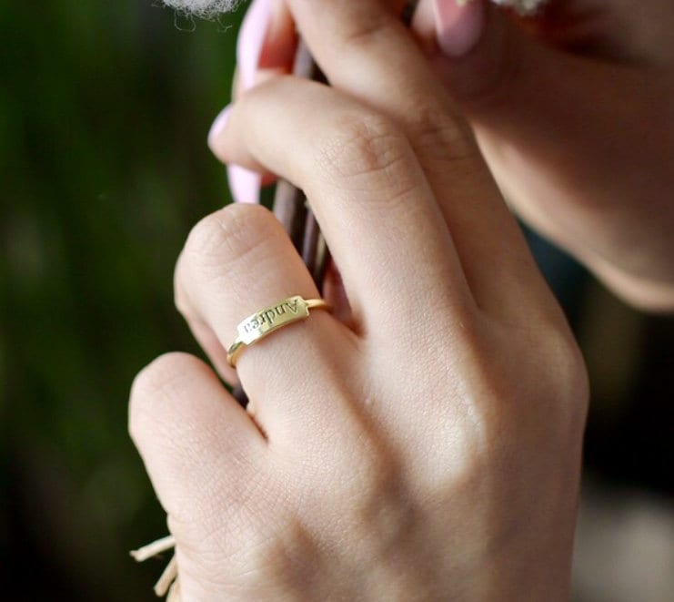 14k Gold Bar Ringgold Bar Ringpersonalized Etsy