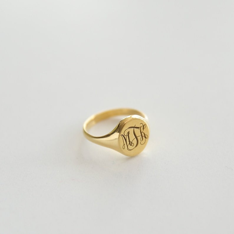 14k Gold Initial Signet Ring,Personalized Monogram Ring,Engraved Signet Ring,Custom Initial Ring,Mothers Day Gift,Letter Ring,JX16 image 1