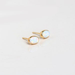 14k Gold Opal Stud Earrings,dainty Earrings, White Opal Earrings ...