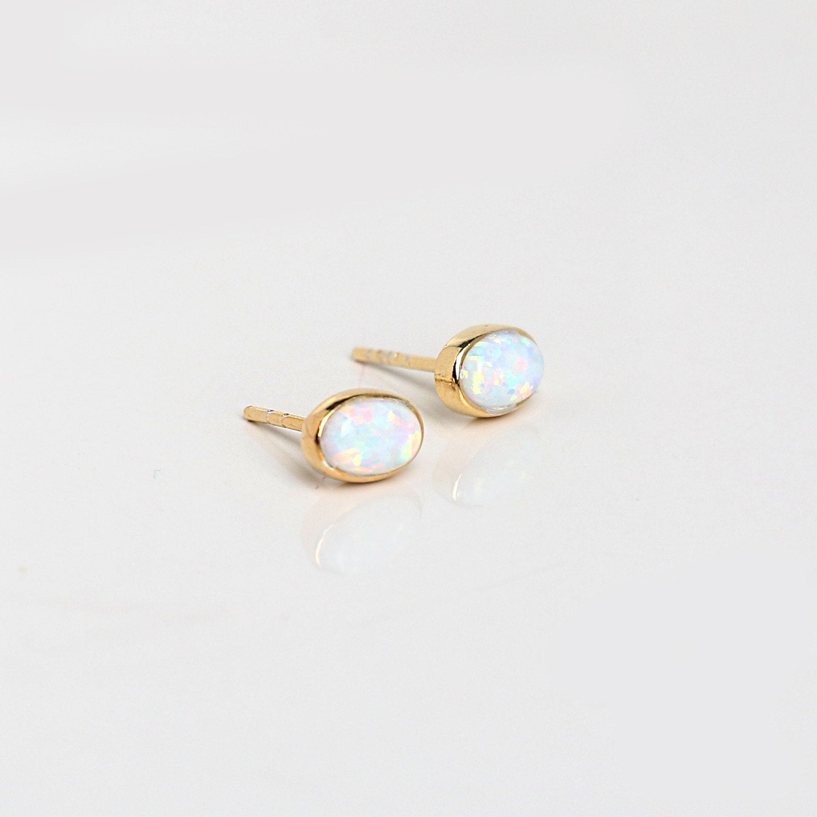 14k Gold Opal Stud Earringsdainty Earrings White Opal - Etsy