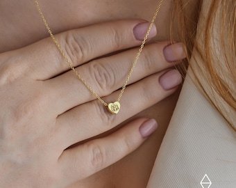 14k Gold Tiny İnitial Necklace-Heart Necklace-Monogram Necklace-Customized Necklace-Personalized Jewelry-Letter Necklace-JX25