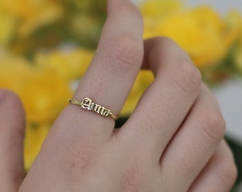 14k Gold Old English Name Ring,Personalized Ring,Dainty Name Ring,Gothic Ring ,JX09