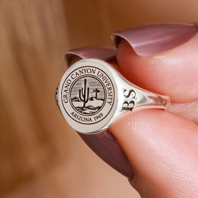 Silver Class Ring, University Ring, Gradiation Gift, School Ring,Signet Ring,Graduation Ring, JX21 image 2
