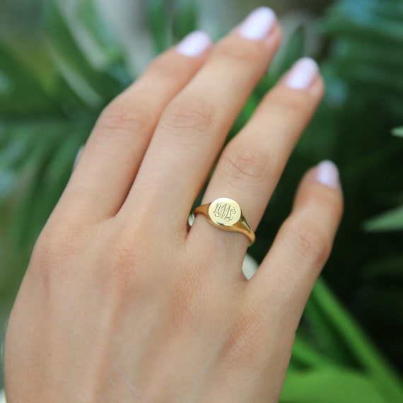 14K Signet Ring-Personalized Ring-Monogram Ring-Gold Ring-Personalized  Jewelry-Engraved Ring-Womens Initial Ring-JX06