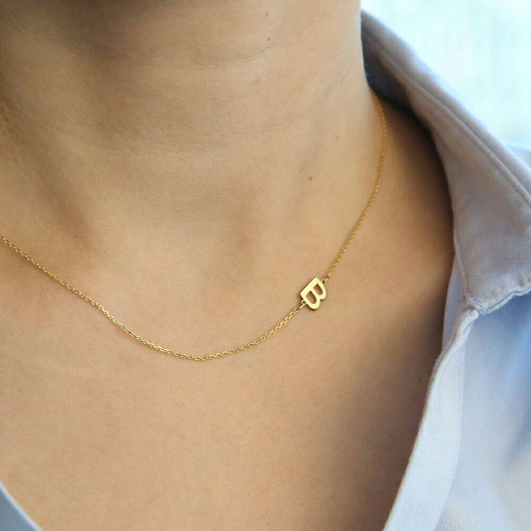 14k Solid Gold Initial Necklace Personalized Necklacedainty Necklaceletter Necklace