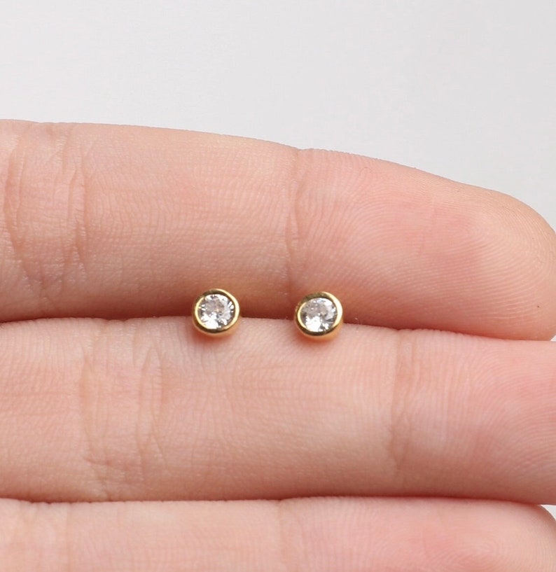 Diamond Stud Earrings,Dainty Diamond Earrings,Minimalist Earrings,Pair with any of Your Sets,Gift For Her,Birthday Gift,JX85 image 1