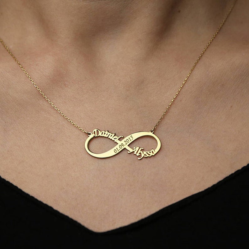 14k Gold Infinity Necklace-Infinity Name Necklace-Gold Infinity Necklace-Personalized Necklace-Bridesmaid Gift Gift-JX27 image 2