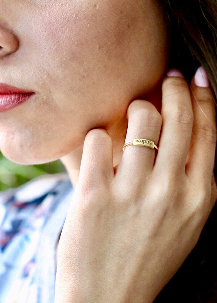 14k Gold Bar Ringgold Bar Ringpersonalized Etsy