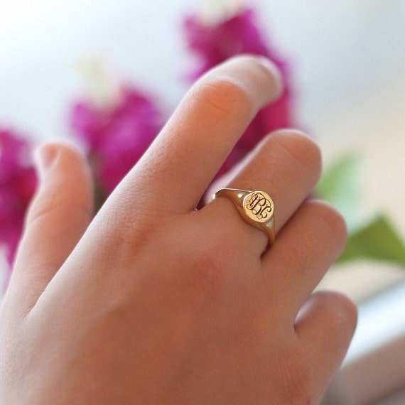 Custom Initial Ring - 14K gold double initial ring monogram signet rin -  Monster