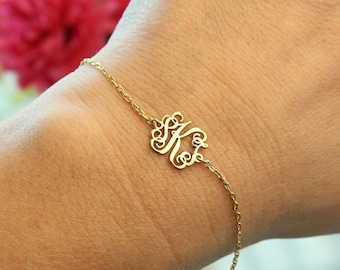 14k Solid Gold Initial Bracelet-Monogram Bracelet,Dainty Bracelet,Personalized Gift-Letter Bracelet, Personalized Bracelet-JX11