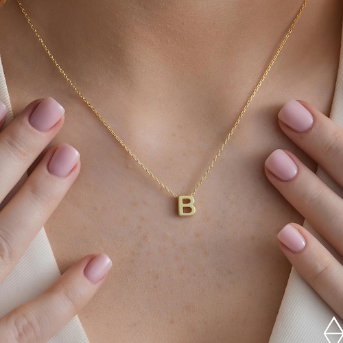 Sterling Silver Initial Necklace, Personalized Letter Pendant