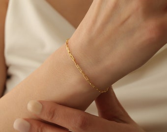 14k Gold Link Chain Bracelet,Paperclip Chain Bracelet,Everyday Chain Bracelet,Layering Chain, JX122