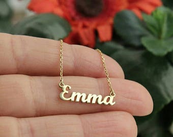 14k Solid Gold Tiny Name Necklace-Gold Necklace-Personalized Necklace-Dainty Necklace-Name Jewelry-Name Plate Jewelry-Initial Necklace-JX11