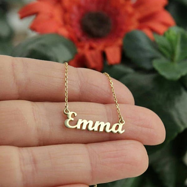 14k Solid Gold Tiny Name Necklace-Gold Necklace-Personalized Necklace-Dainty Necklace-Name Jewelry-Name Plate Jewelry-Initial Necklace-JX11