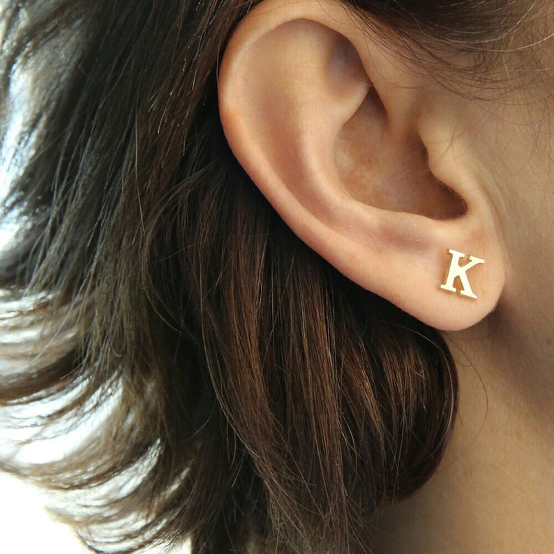 14k Solid Gold Earringspersonalized Earringgold Initial Etsy