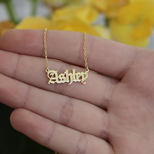 14k Solid Gold Name Necklace-Personalized Necklace-Handmade Jewelry-Gothic Name Necklace,Personalized Gift-JX11 image 1