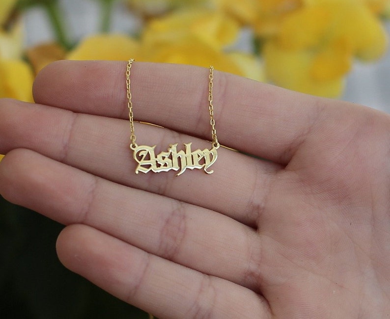 14k Solid Gold Name Necklace-Personalized Necklace-Handmade Jewelry-Gothic Name Necklace,Personalized Gift-JX11 image 1