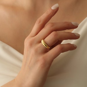 Sterling Silver Croissant Ring,Signet Ring,Gold Dome Ring,Chunky Ring,Pinky Ring,Mothers Day Gift,JX30